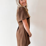 Front Pleated Suede Mini Dress
