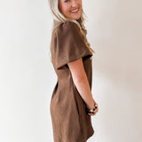 Front Pleated Suede Mini Dress