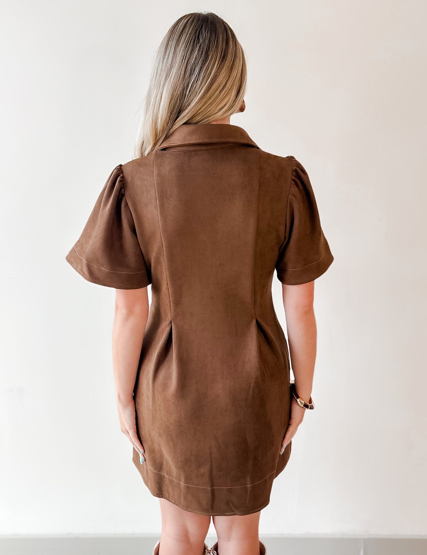 Front Pleated Suede Mini Dress