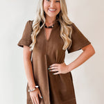 Front Pleated Suede Mini Dress