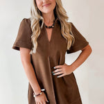 Front Pleated Suede Mini Dress