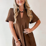 Front Pleated Suede Mini Dress