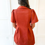 Front Pleated Suede Mini Dress - Rust