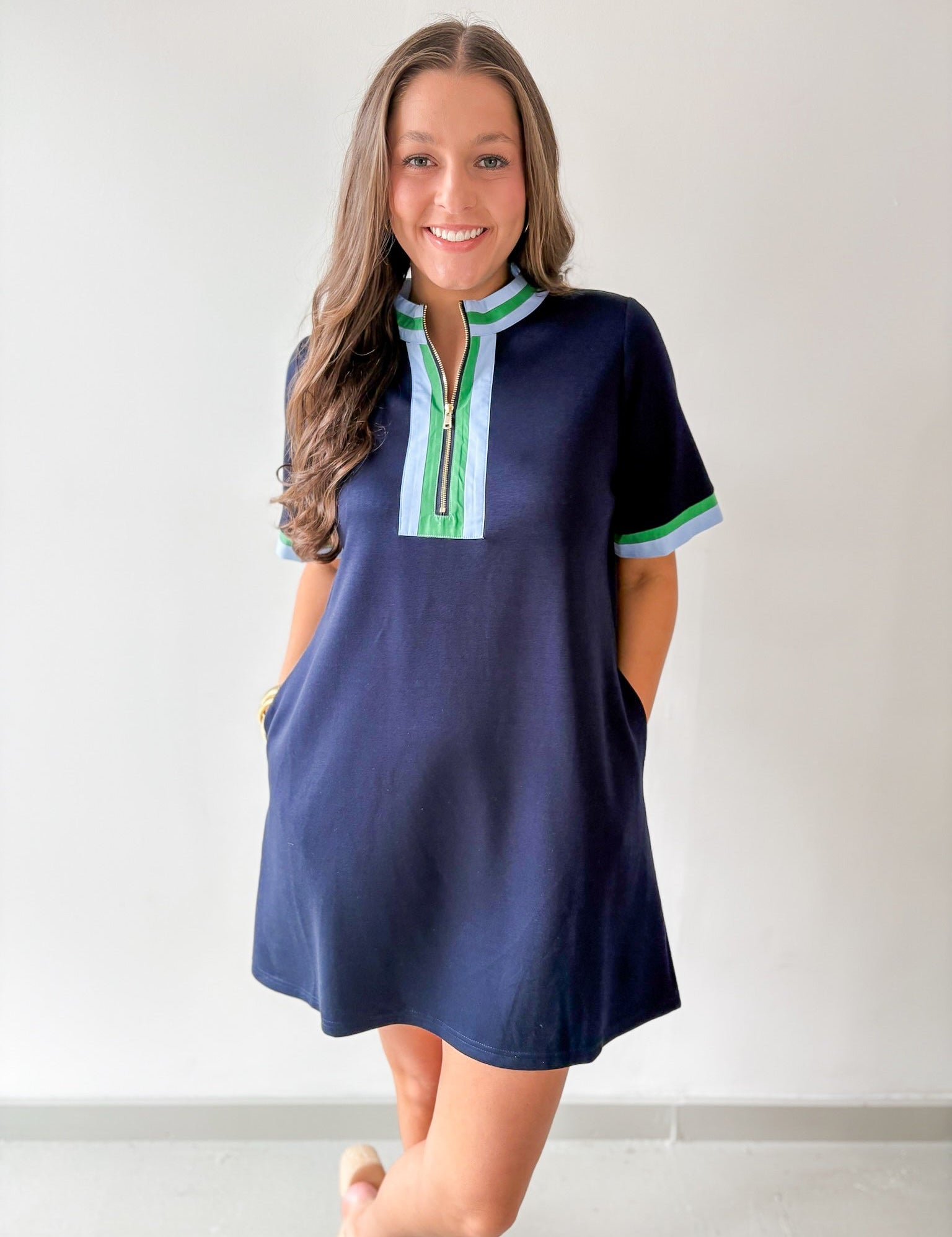 Front Zip Up Solid Casual Dress