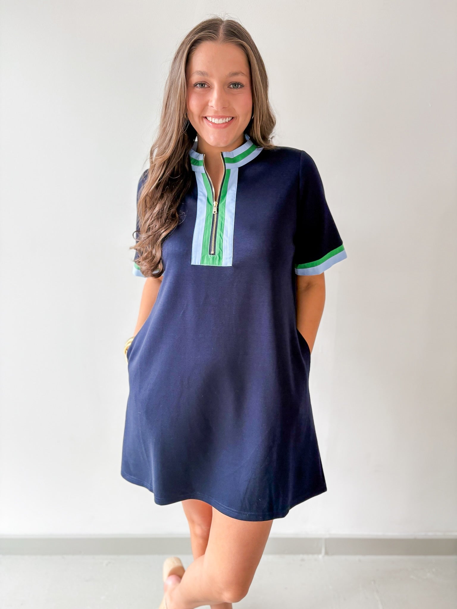 Front Zip Up Solid Casual Dress