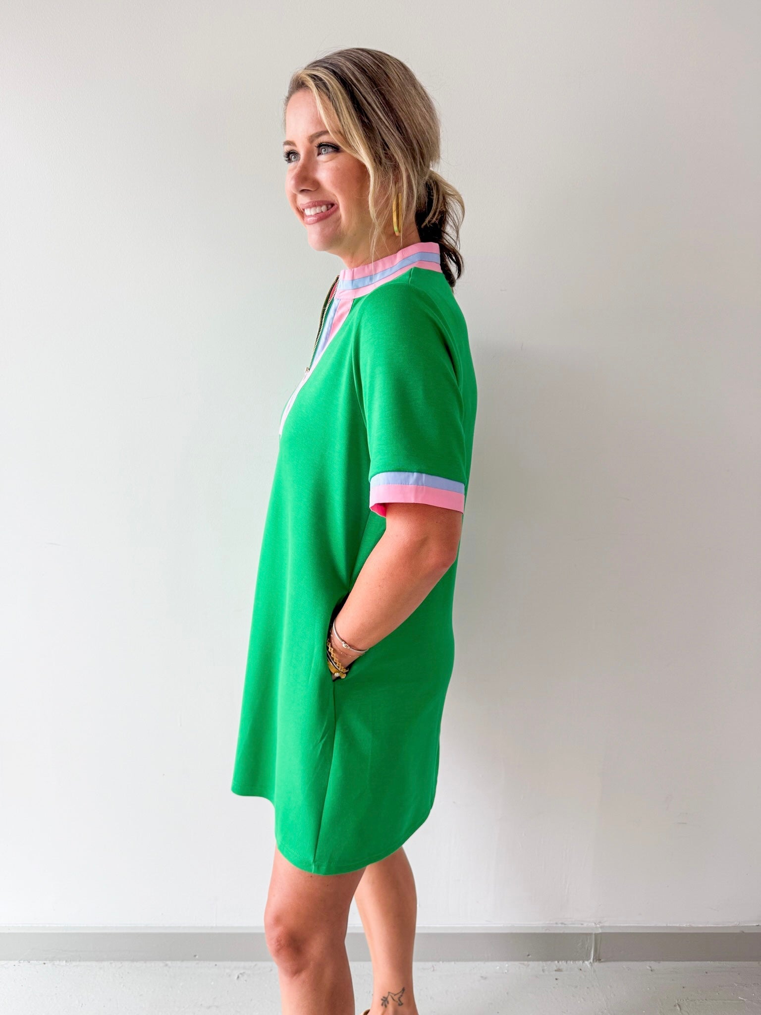 Front Zip Up Solid Casual Dress