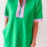 Front Zip Up Solid Casual Dress