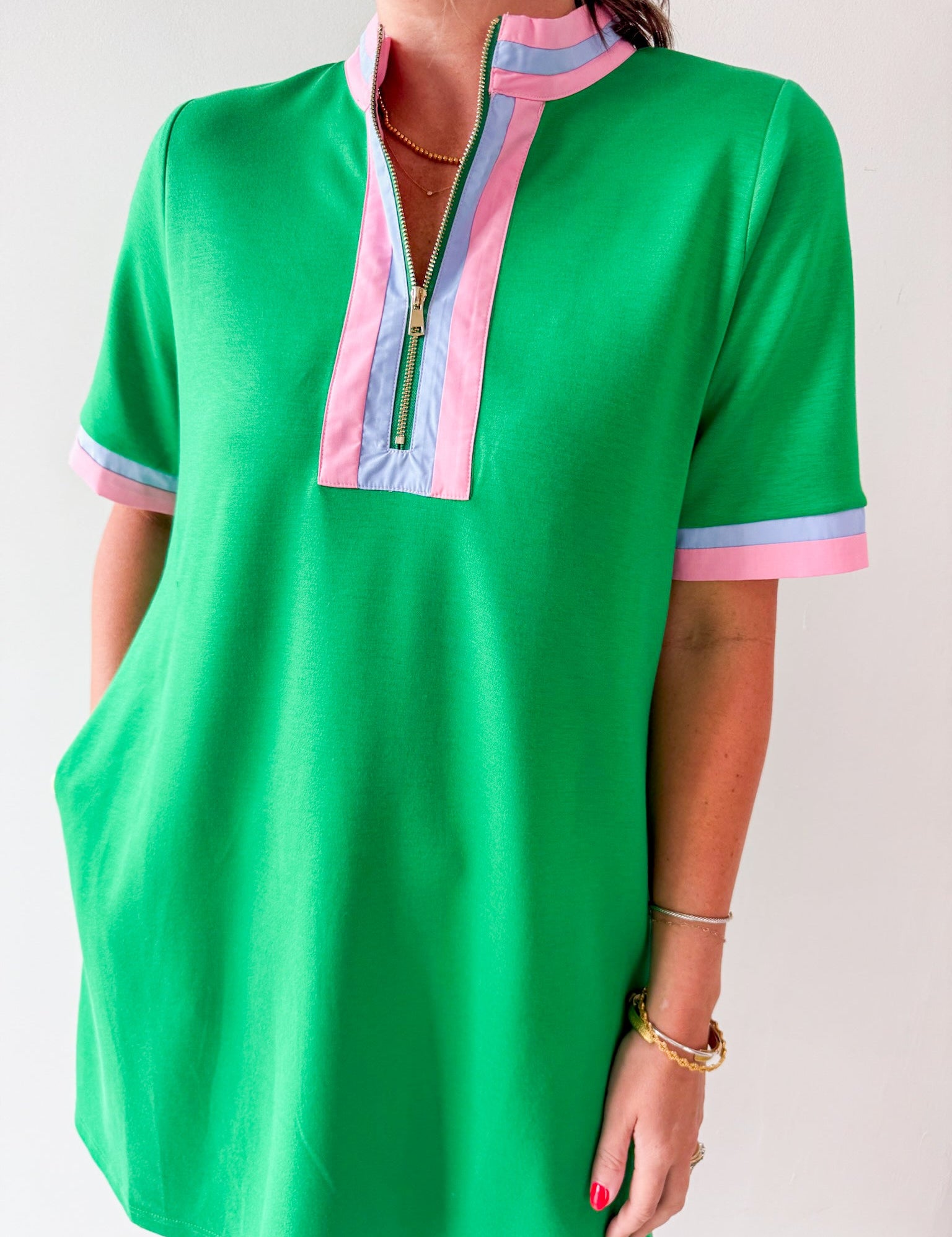 Front Zip Up Solid Casual Dress