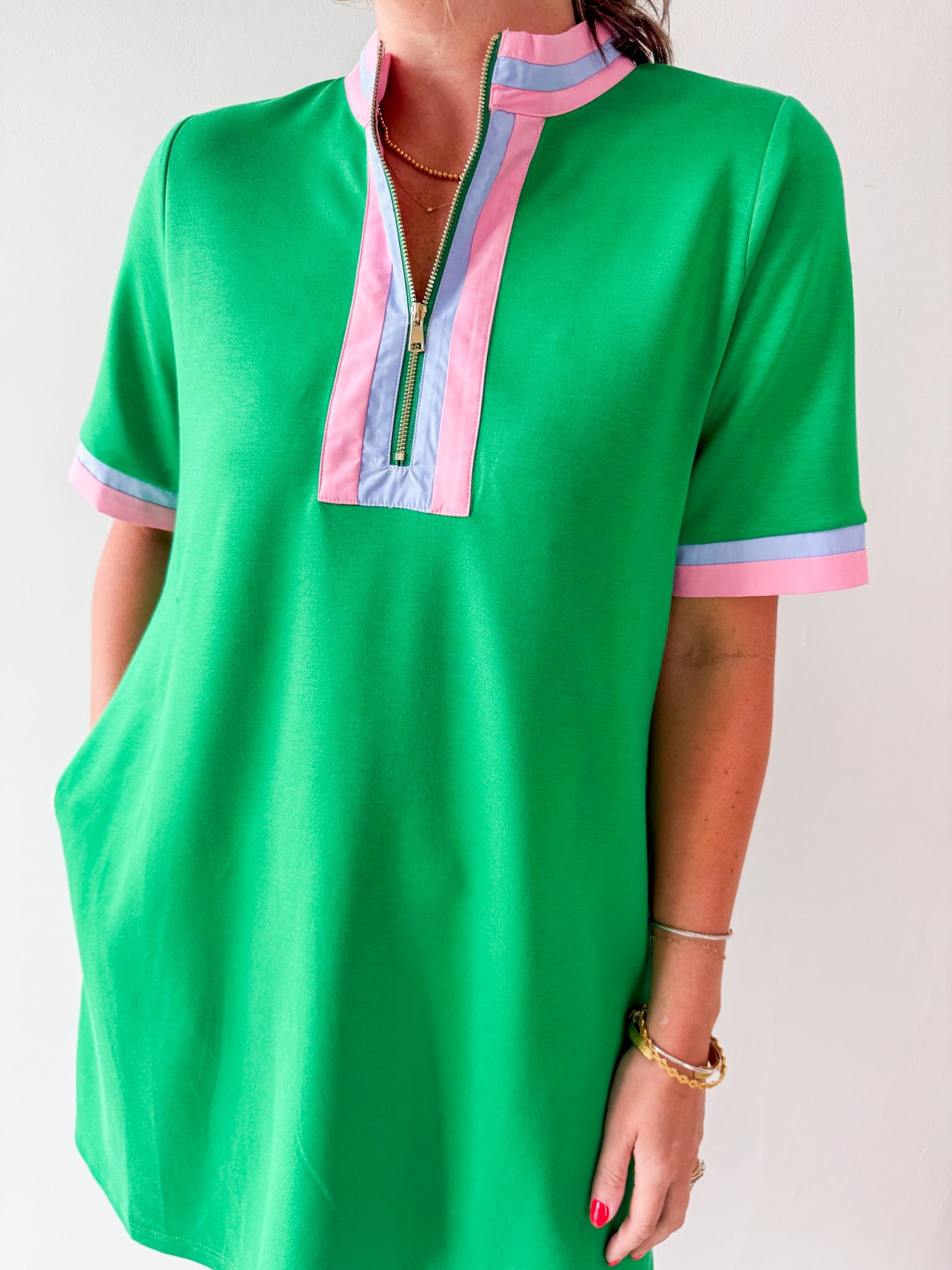 Front Zip Up Solid Casual Dress