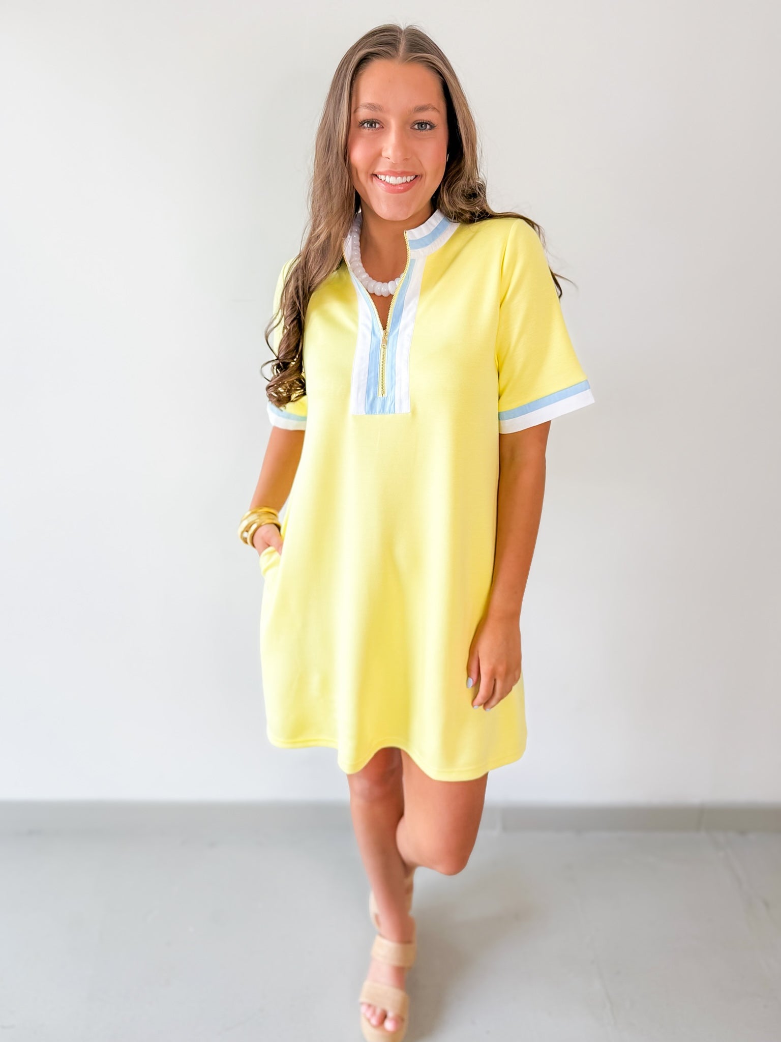 Front Zip Up Solid Casual Dress