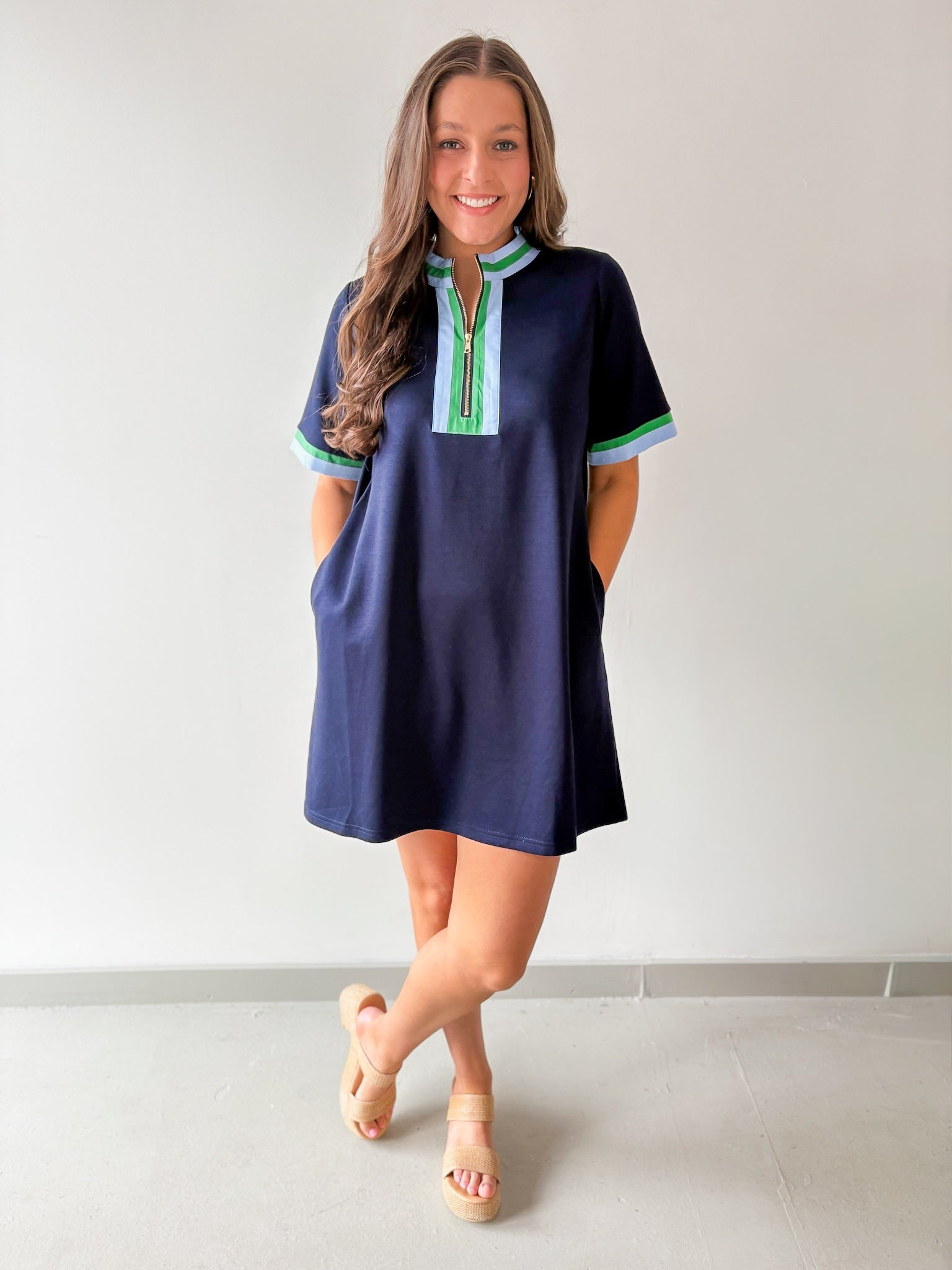 Front Zip Up Solid Casual Dress