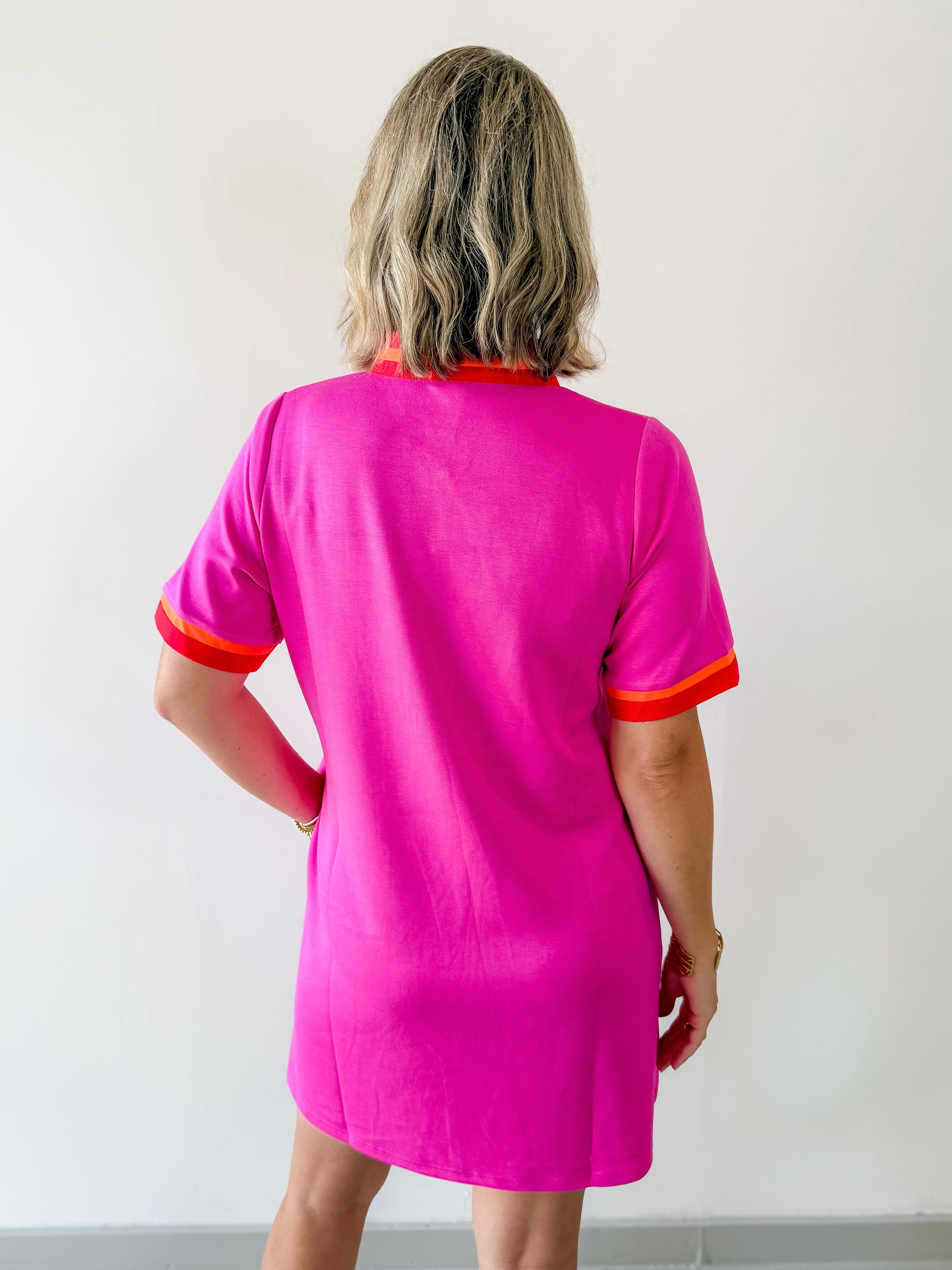 neon pink zip up dress Pink Colorblock 1/4 Zip Sweater Dress Filly Flair
