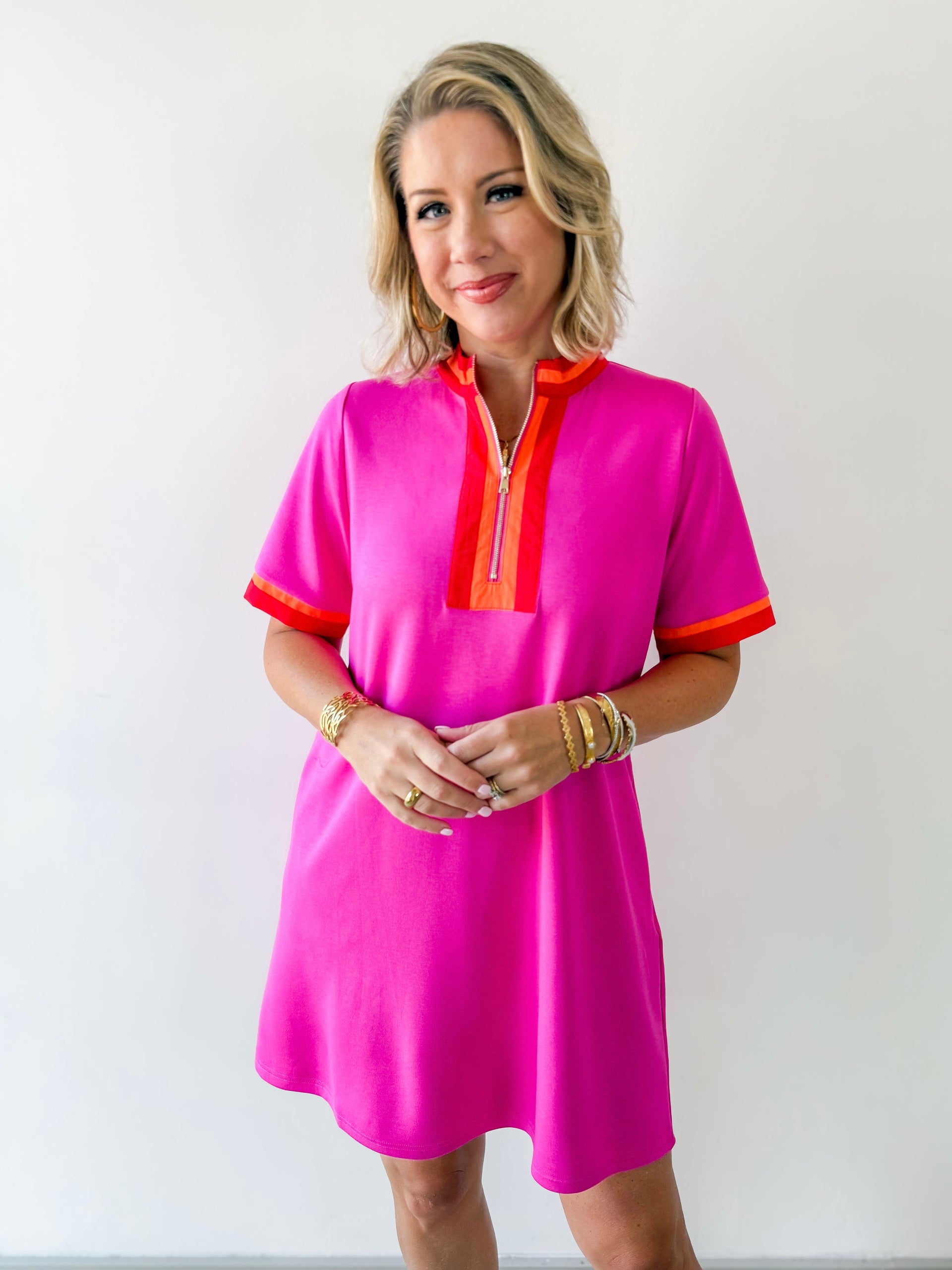 Front Zip Up Solid Casual Dress