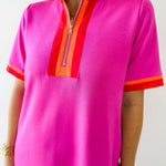 Front Zip Up Solid Casual Dress - Pink