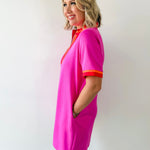 Front Zip Up Solid Casual Dress - Pink