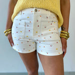 Fruit Print Twill Cream Shorts