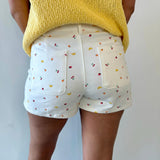 Fruit Print Twill Cream Shorts