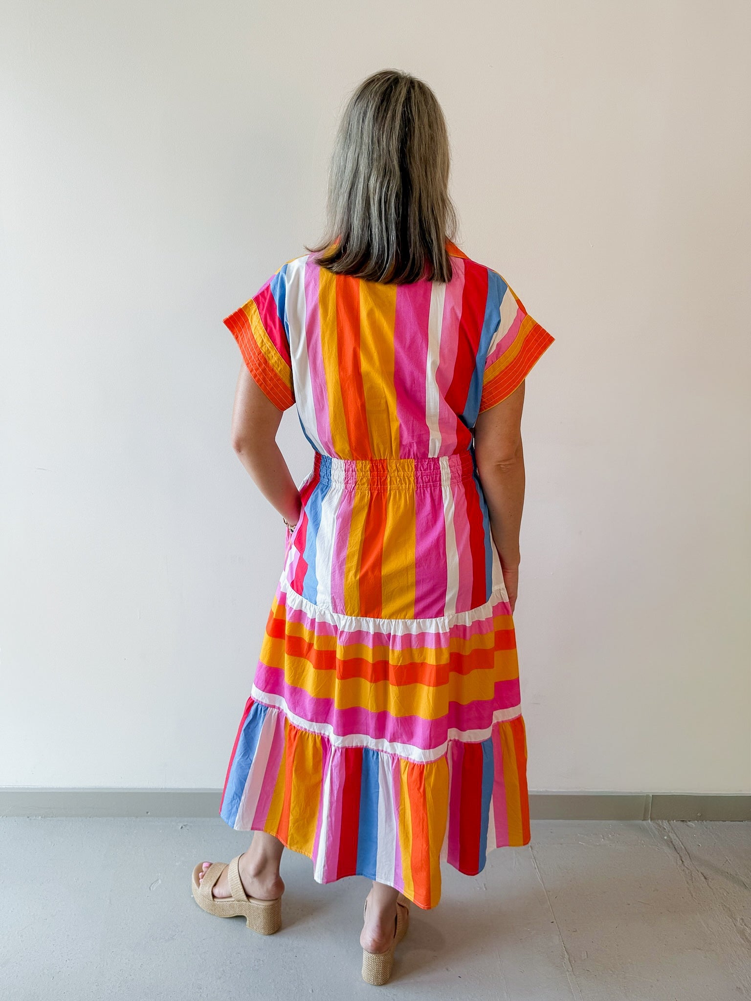 Fun Stripe Shirt Midi Dress