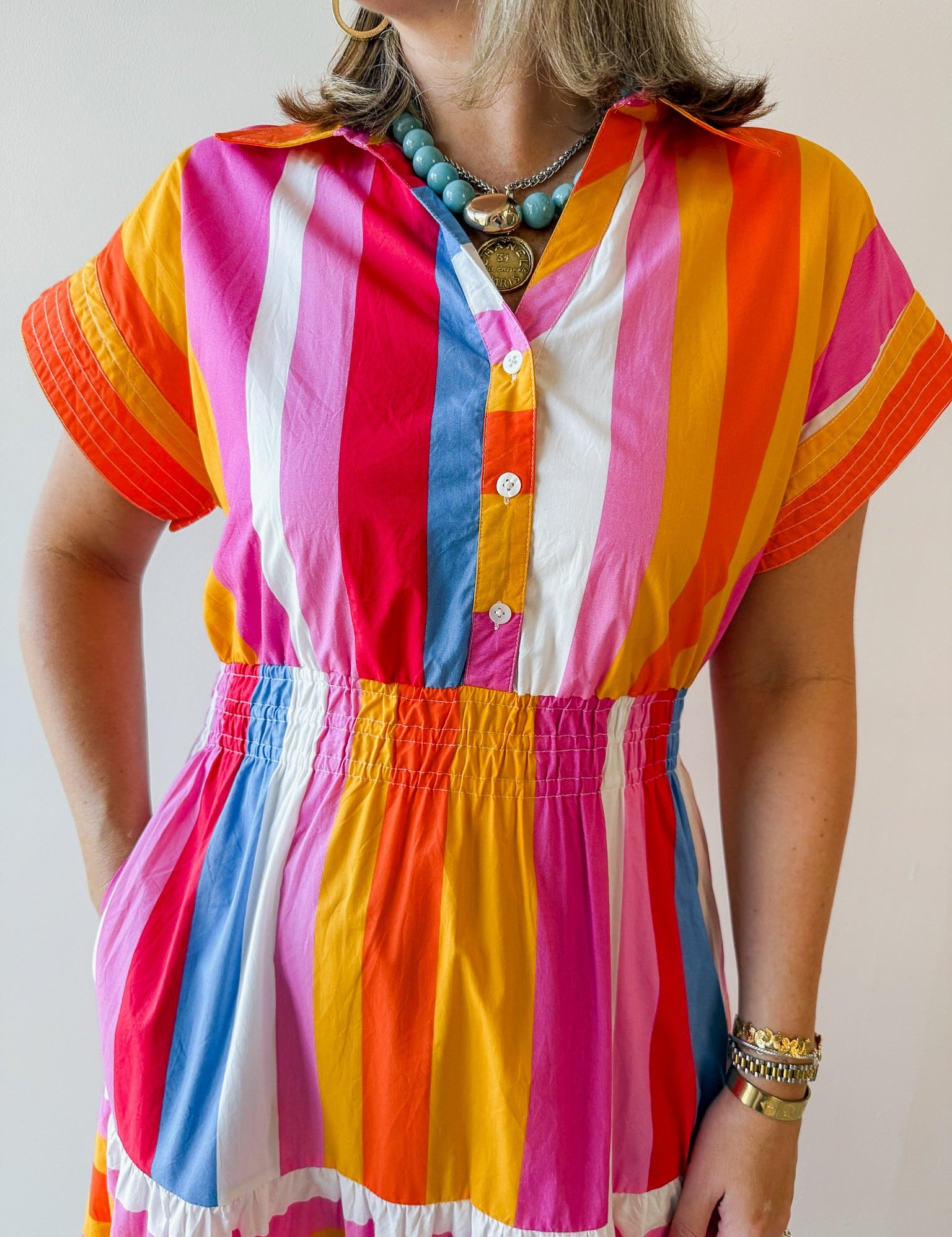 Fun Stripe Shirt Midi Dress