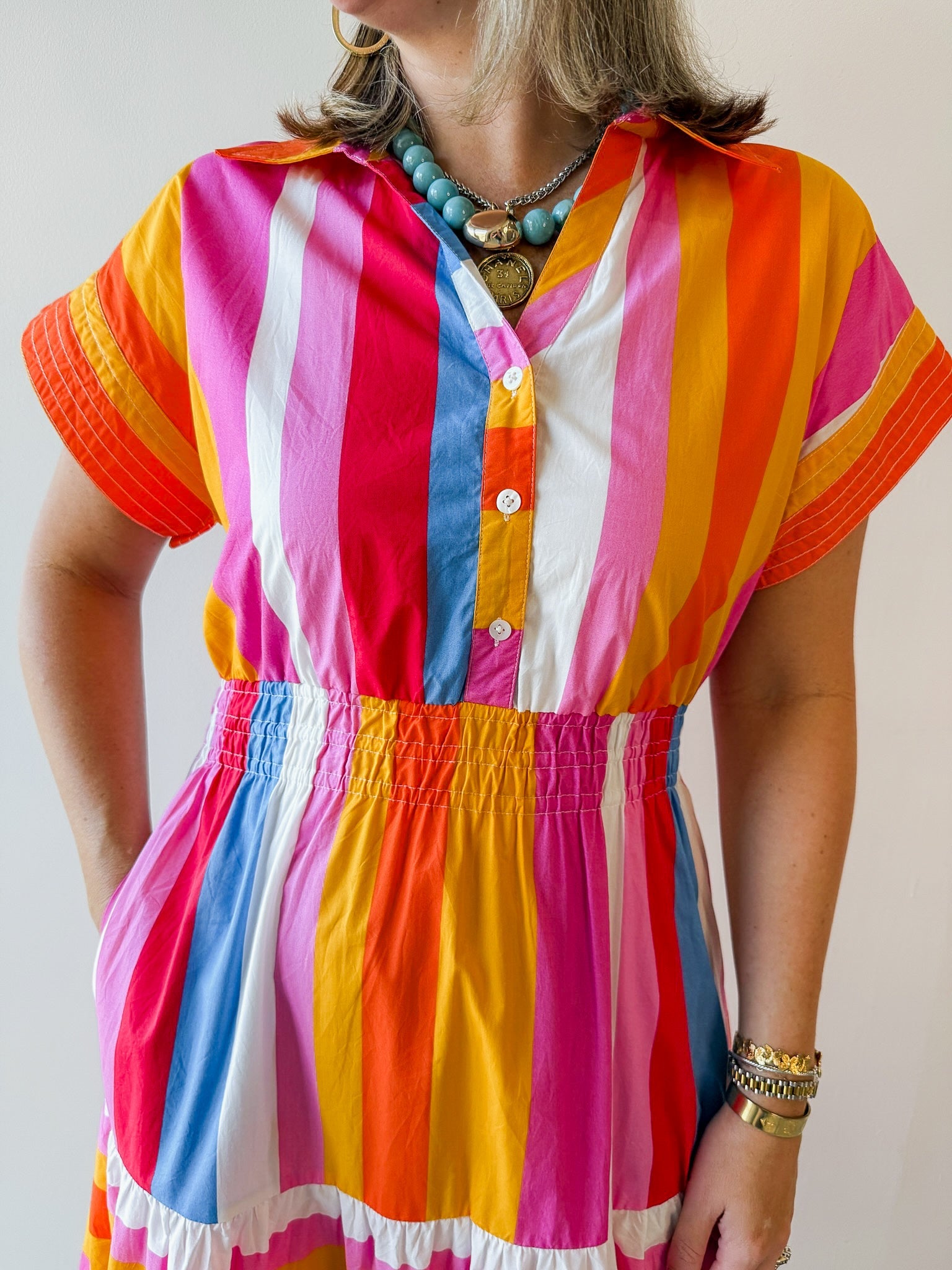 Fun Stripe Shirt Midi Dress