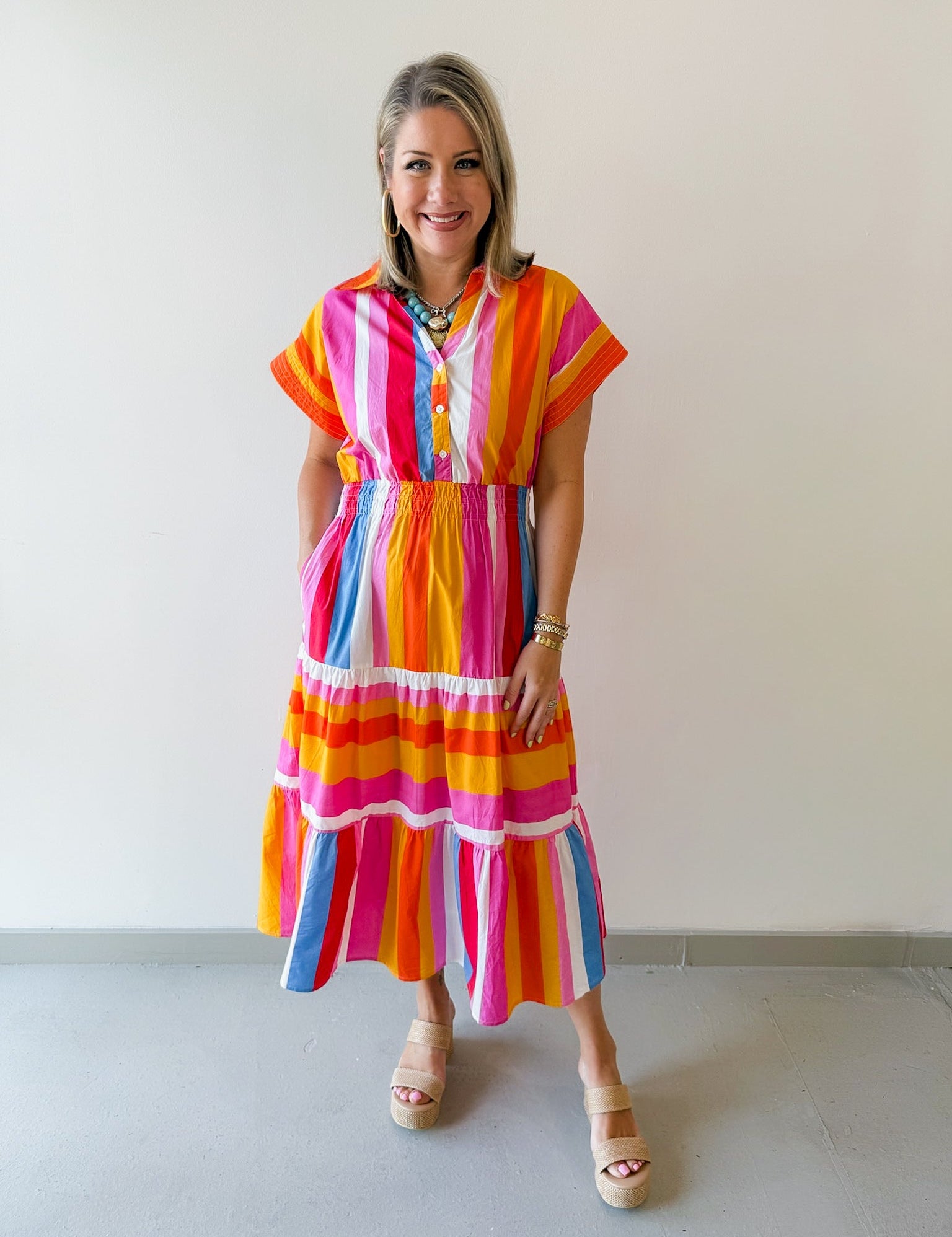 Fun Stripe Shirt Midi Dress