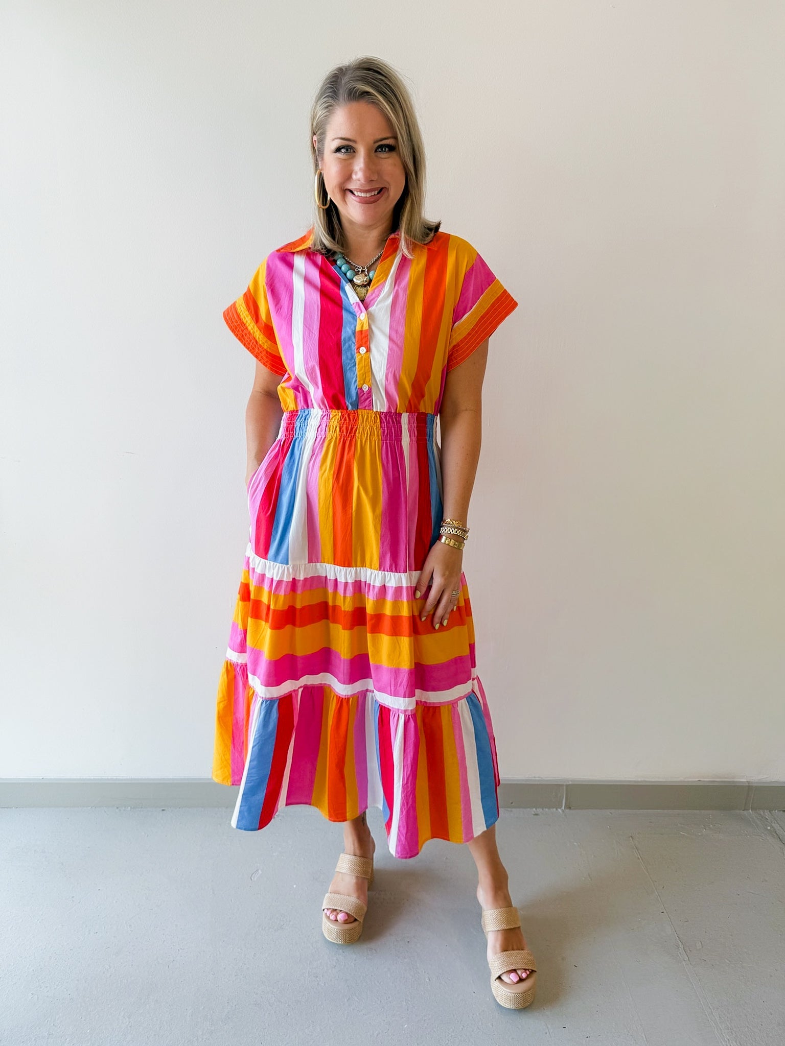 Fun Stripe Shirt Midi Dress