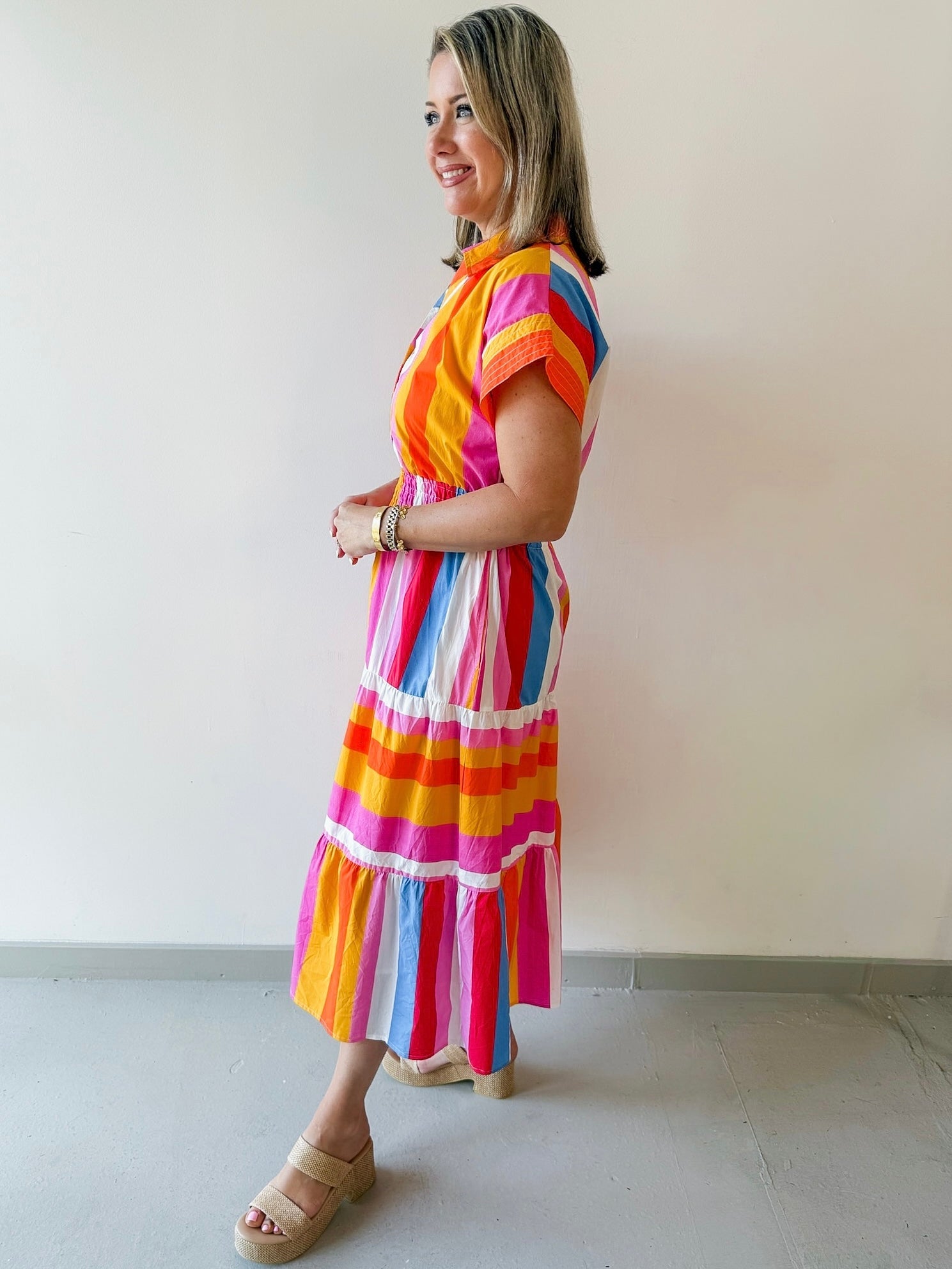 Fun Stripe Shirt Midi Dress