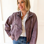 Funnel Draped Flap Jacket - Red Bean