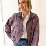 Funnel Draped Flap Jacket - Red Bean