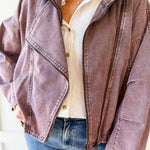 Funnel Draped Flap Jacket - Red Bean