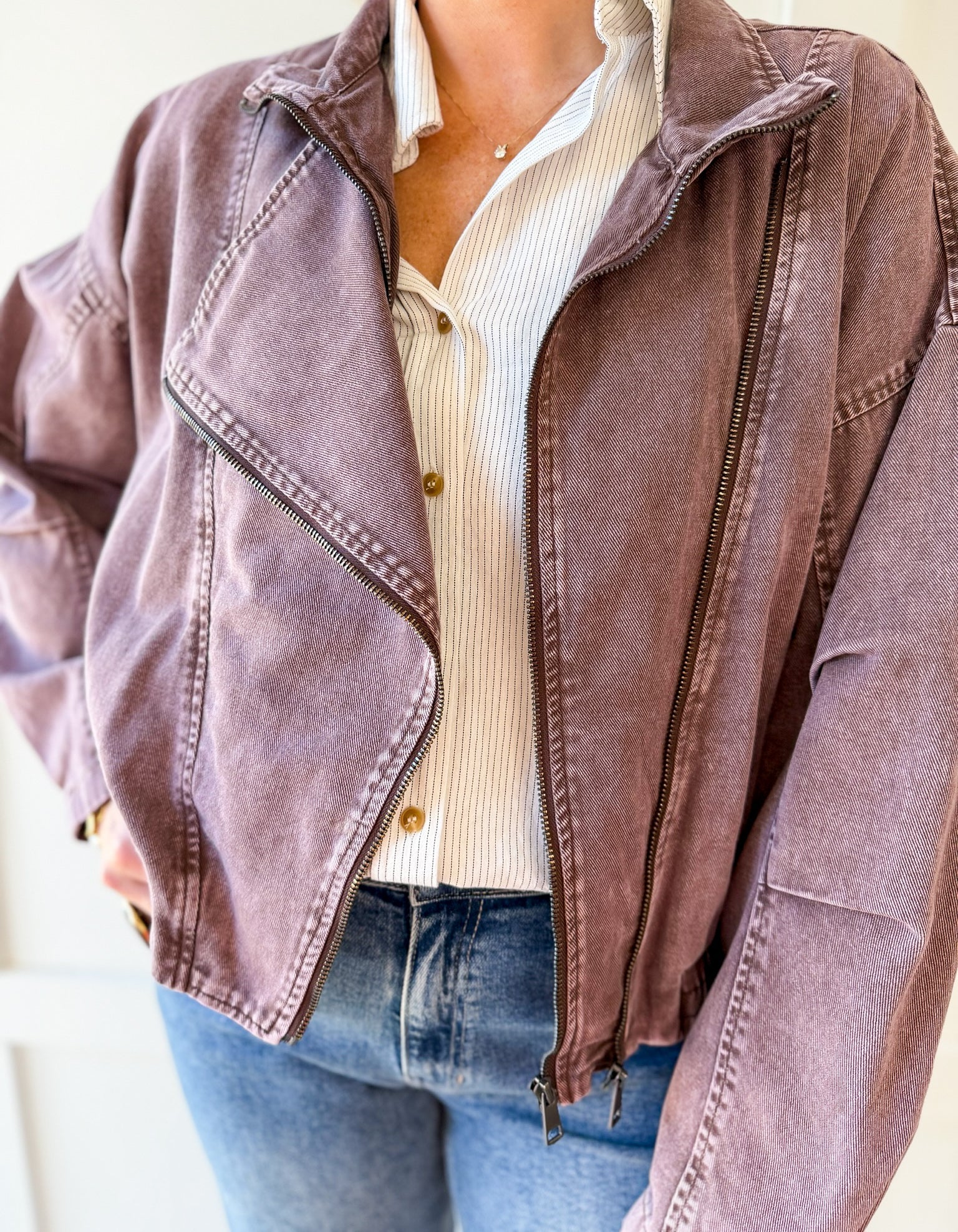 Funnel Draped Flap Jacket - Red Bean