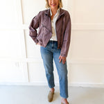 Funnel Draped Flap Jacket - Red Bean