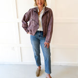 Funnel Draped Flap Jacket - Red Bean