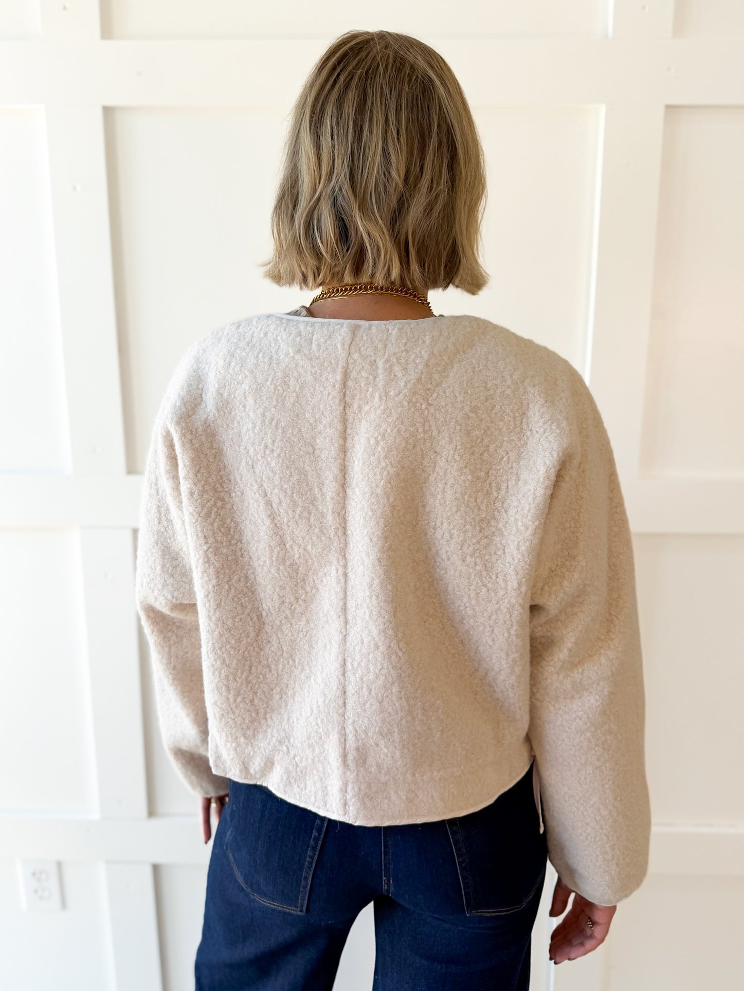 Fuzzy Drawstring Jacket - Ivory