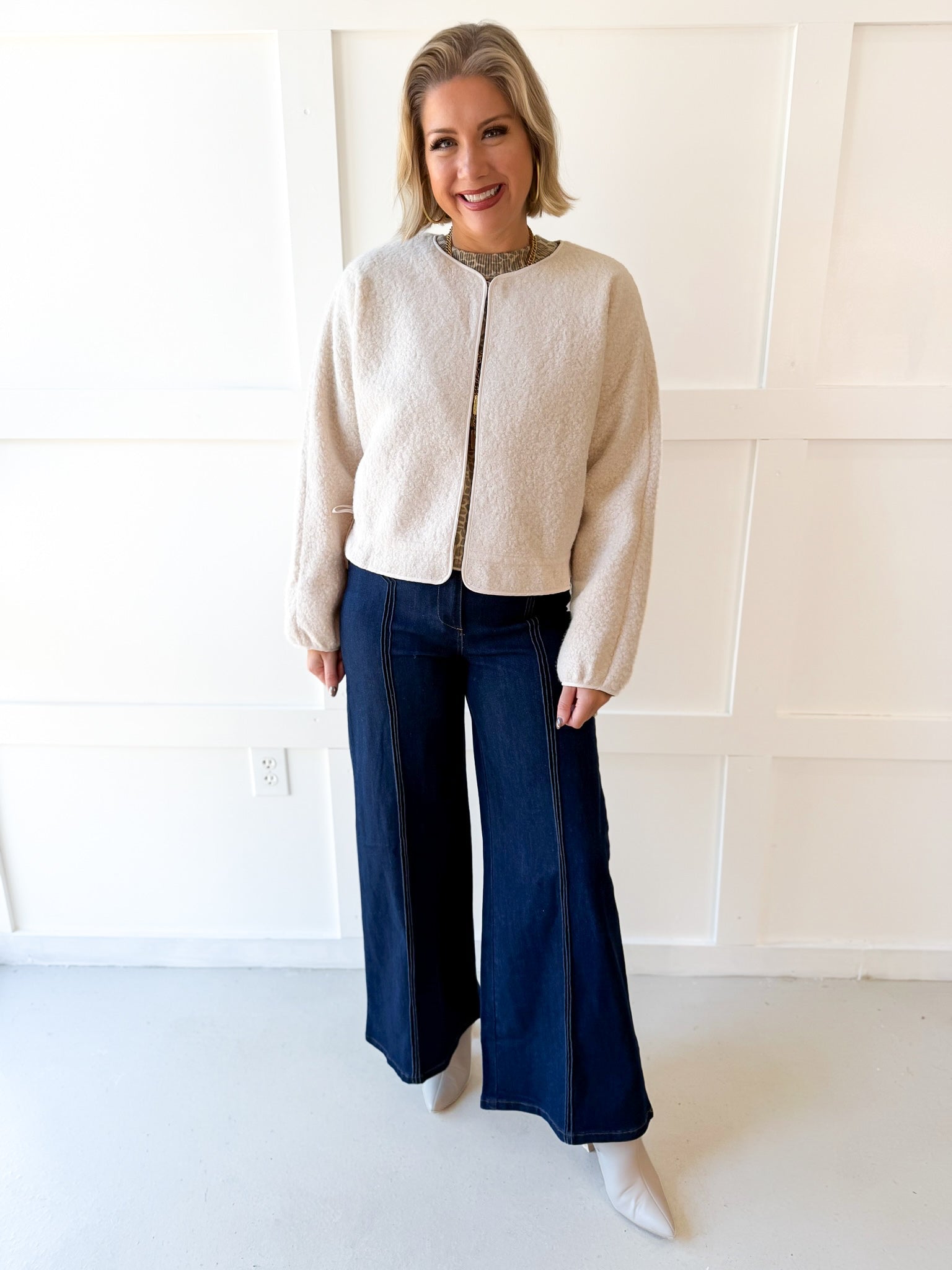 Fuzzy Drawstring Jacket - Ivory