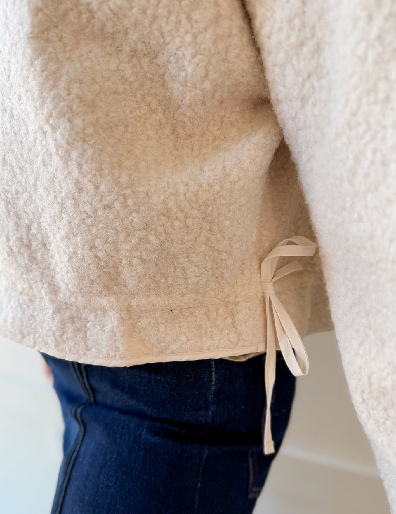 Fuzzy Drawstring Jacket - Ivory