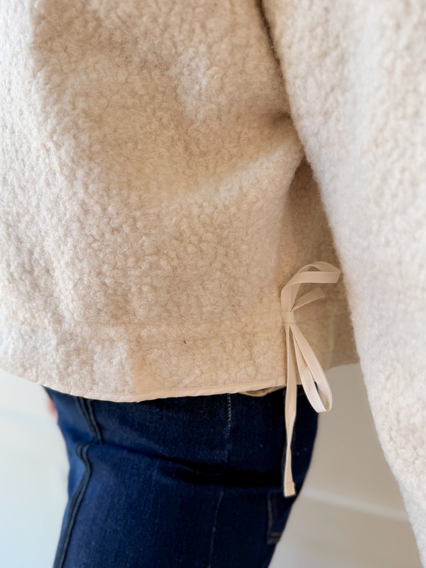 Fuzzy Drawstring Jacket - Ivory
