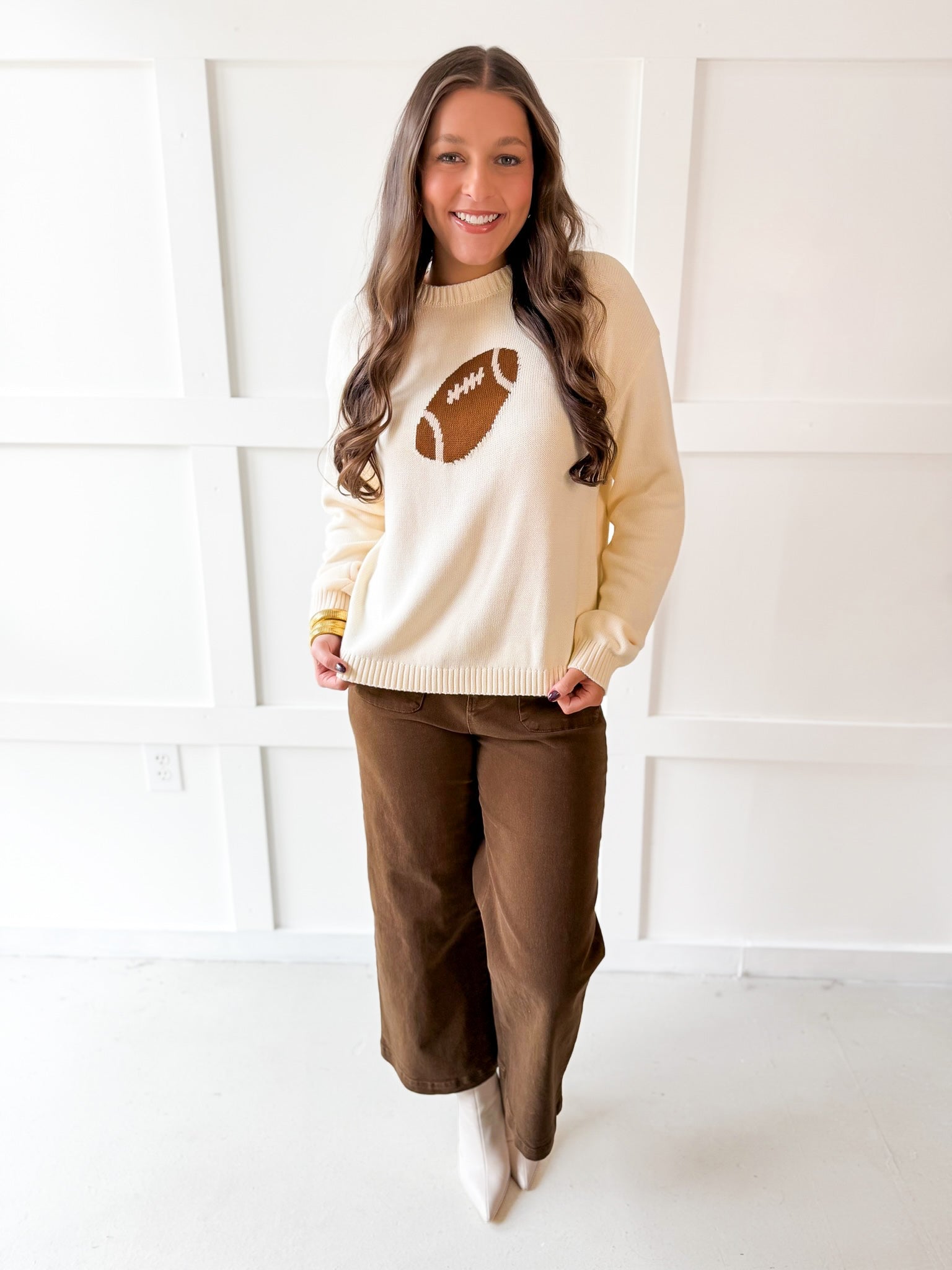 Game Day Knit Sweater - Cream