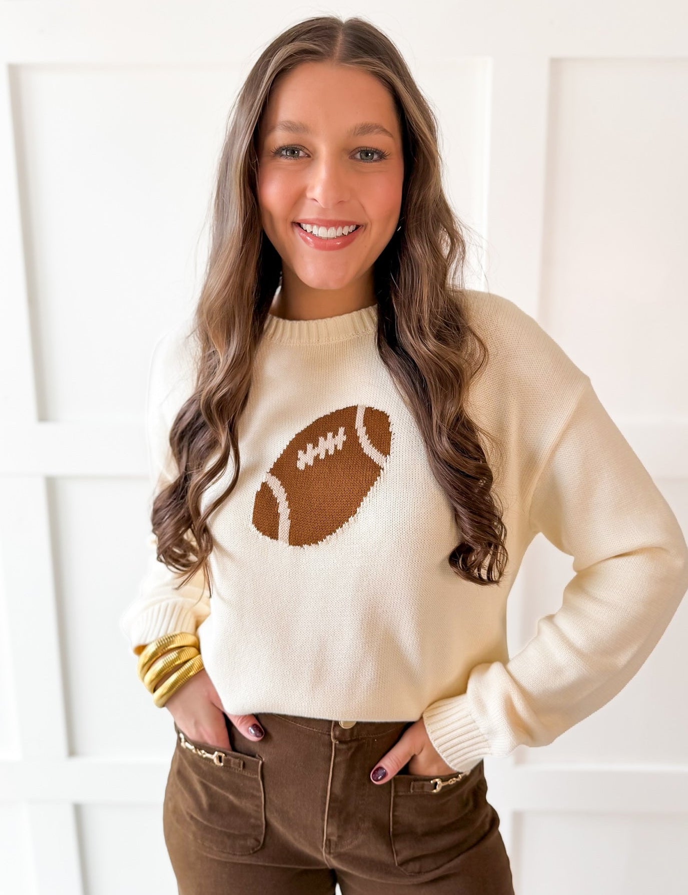 Game Day Knit Sweater - Cream