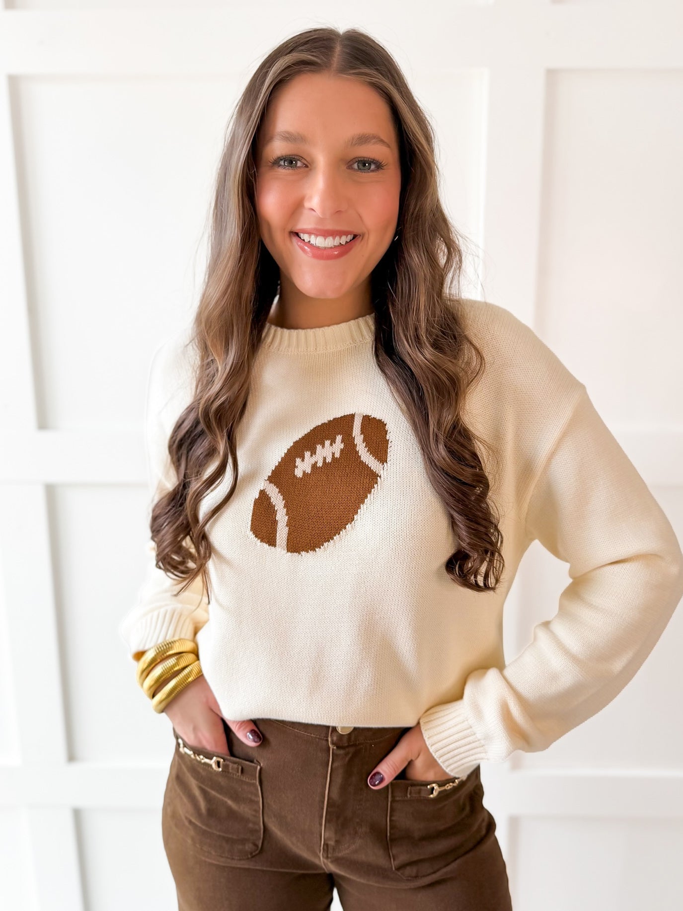Game Day Knit Sweater - Cream