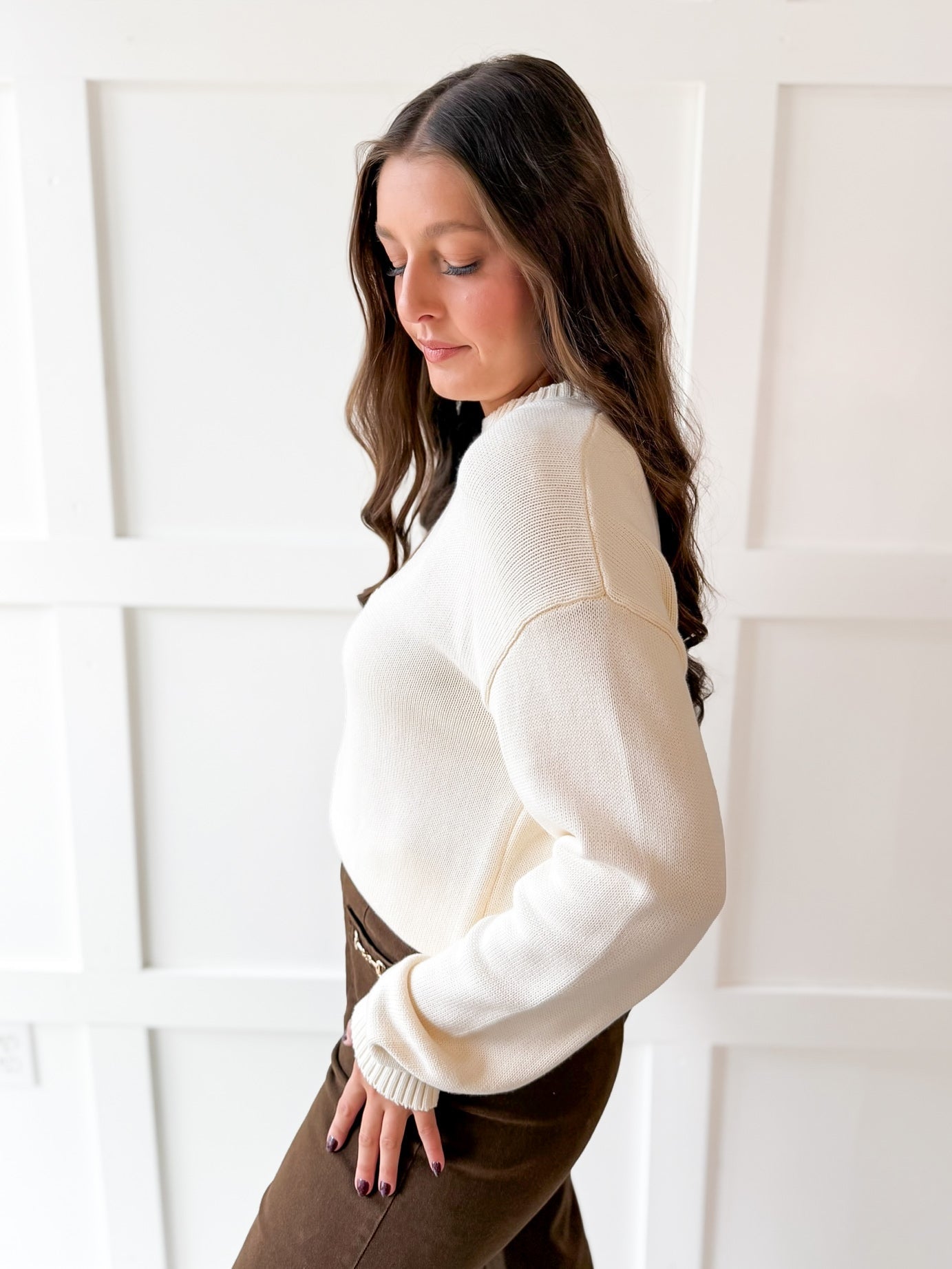 Game Day Knit Sweater - Cream