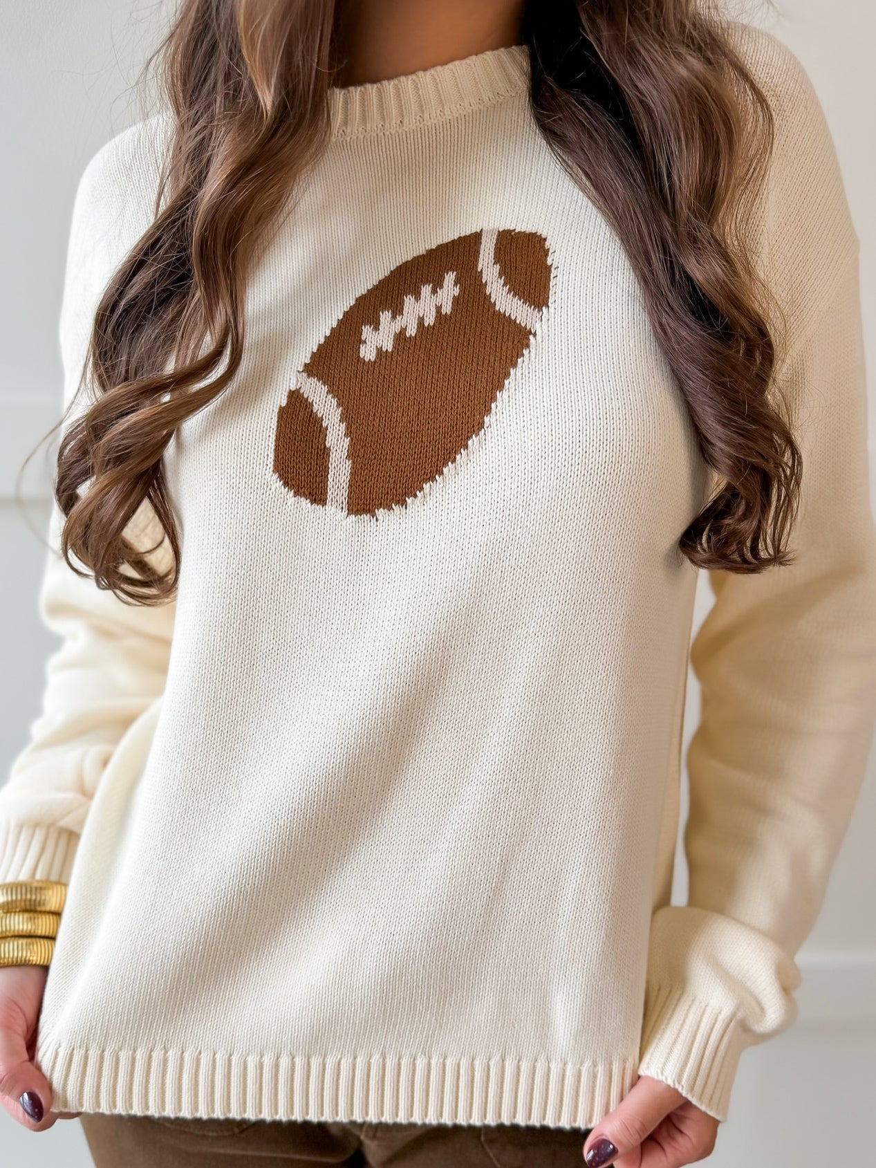 Game Day Knit Sweater - Cream