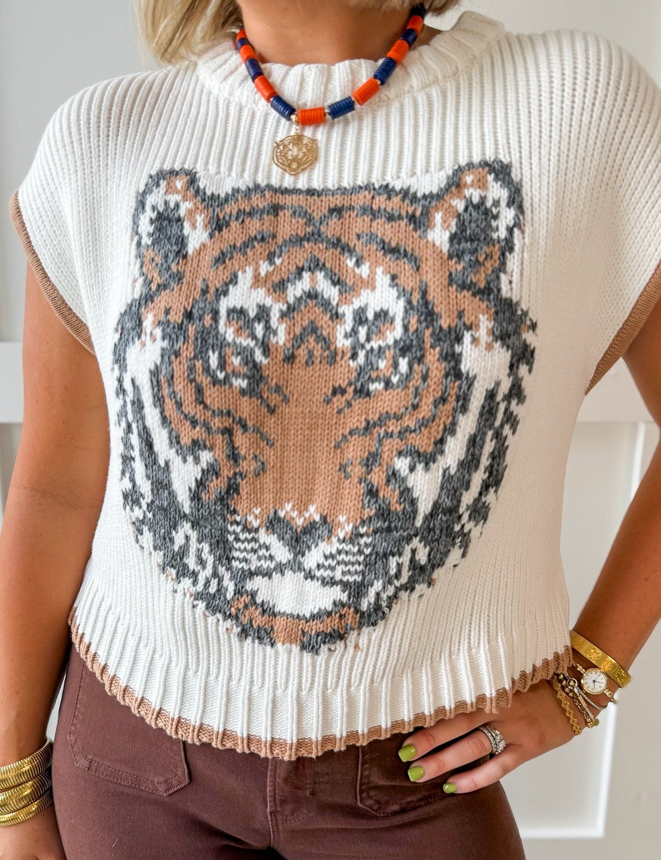 Game Day Tiger Intarsia knit Vest top