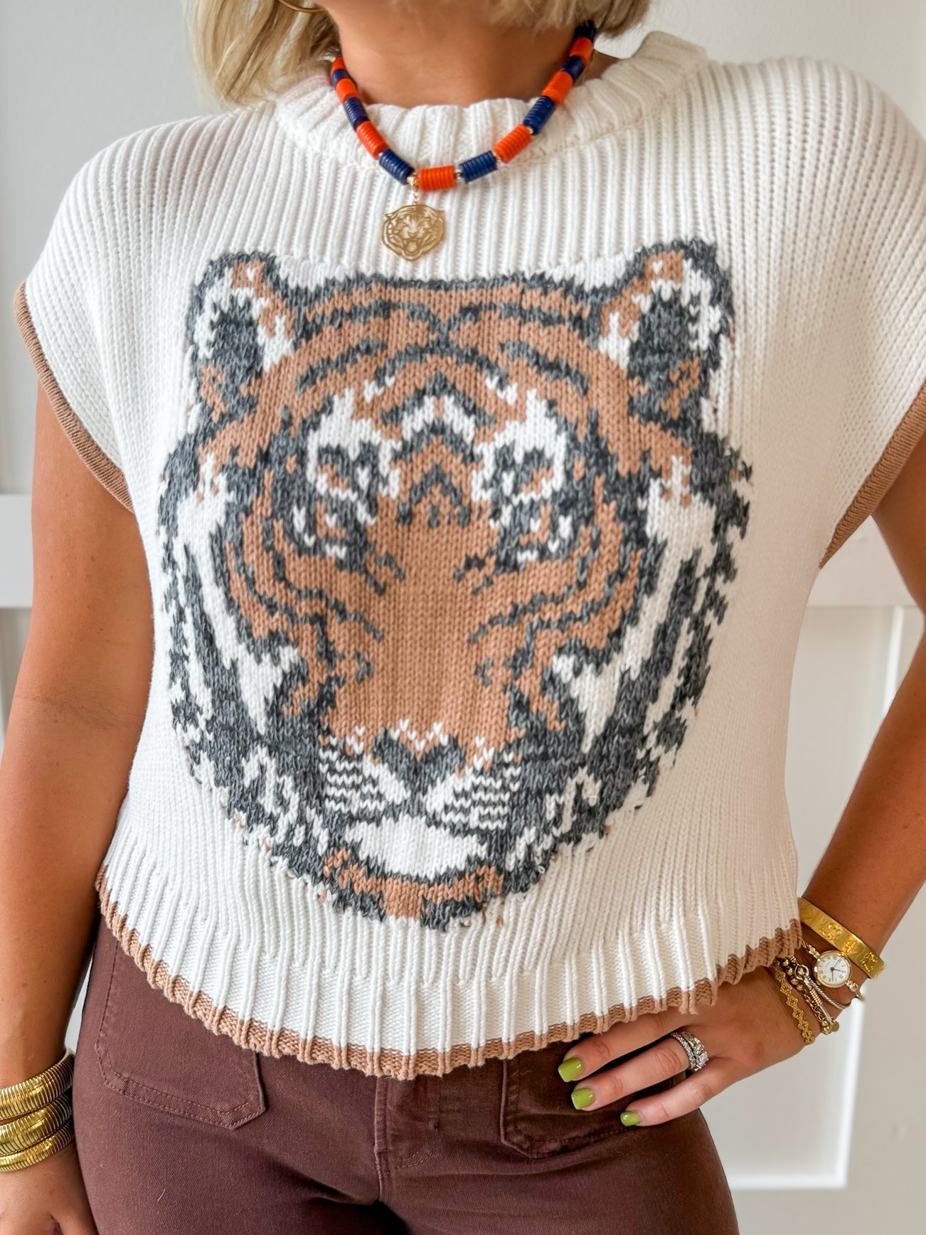 Game Day Tiger Intarsia knit Vest top