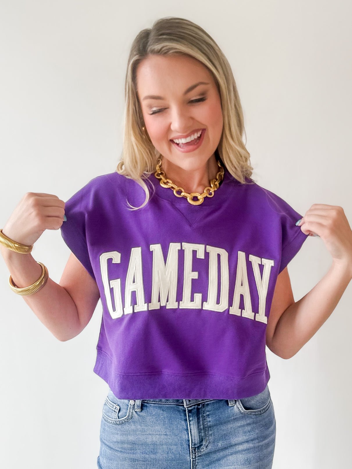 Gameday Boxy Crop Terry Top - Purple