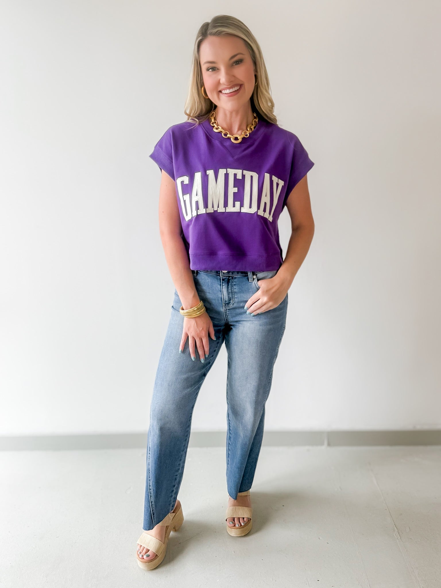 Gameday Boxy Crop Terry Top - Purple
