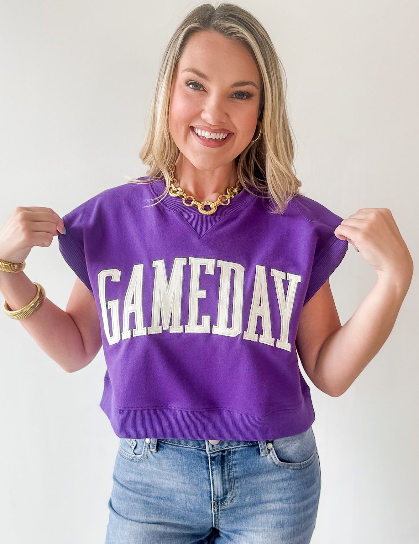 Gameday Boxy Crop Terry Top - Purple