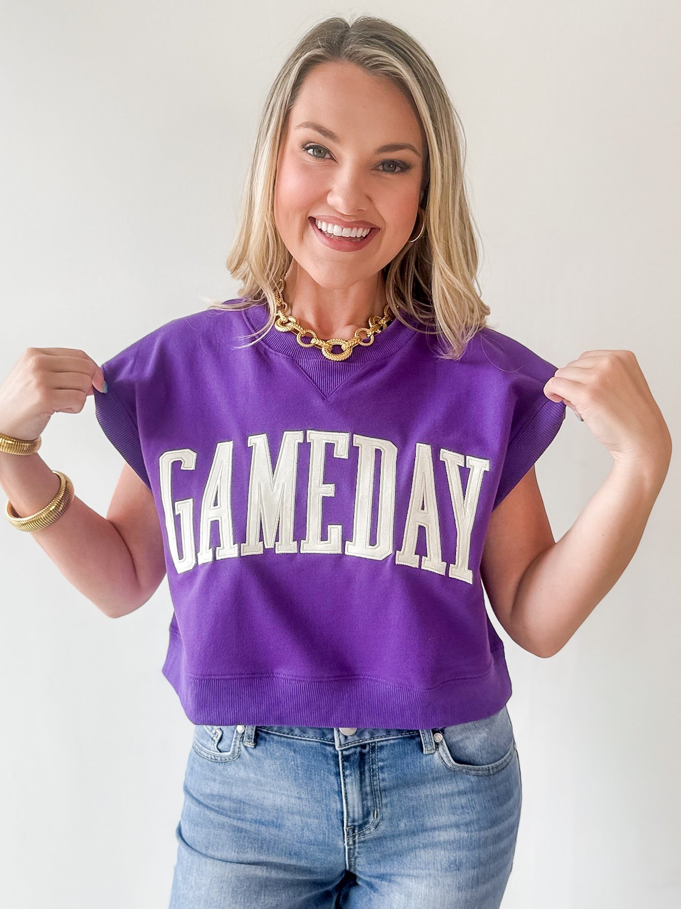 Gameday Boxy Crop Terry Top - Purple