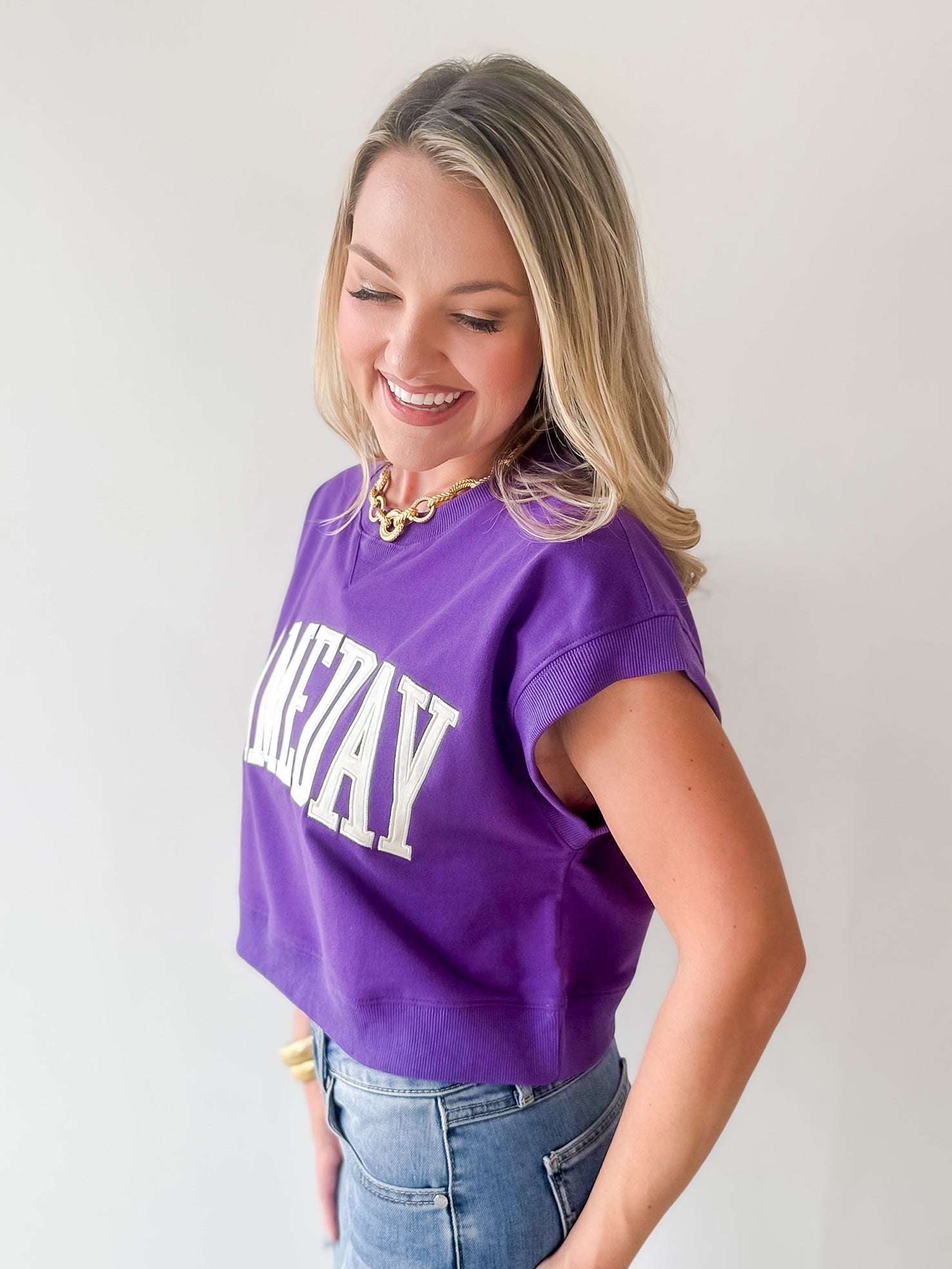 Gameday Boxy Crop Terry Top - Purple