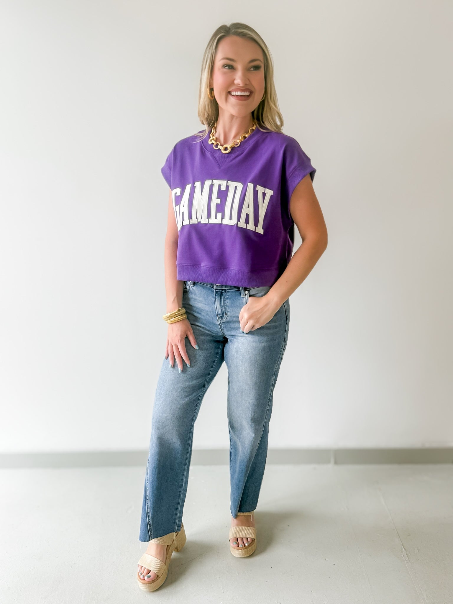 Gameday Boxy Crop Terry Top - Purple